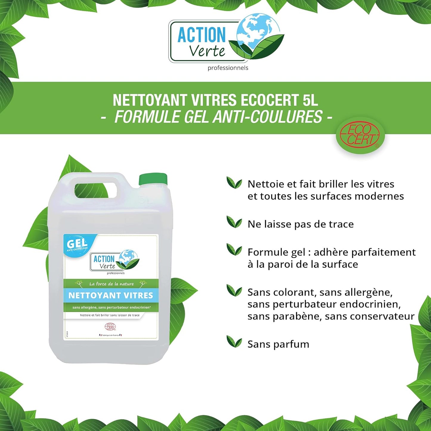 Gel nettoyant vitres ecocert - 5L