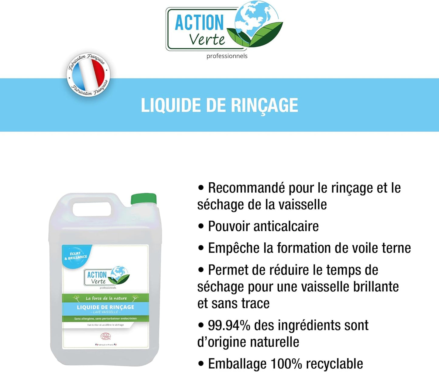 ACTION VERTE LIQUIDE VAISSELLE MAIN HYPOALLERGENIQUE 5L