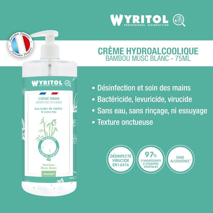 WYRITOL CRÈME MAINS HYDRO-ALCOOLIQUE BAMBOU MUSC BLANC 500ml