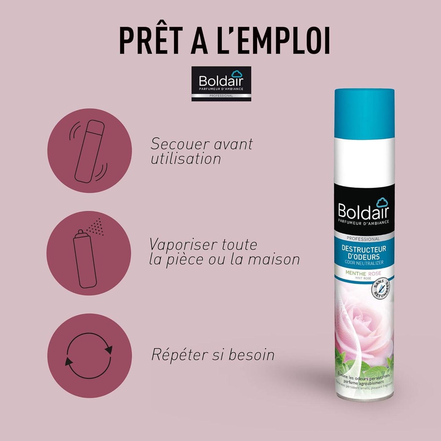 BOLDAIR DESTRUCTEUR D'ODEURS MENTHE ROSE