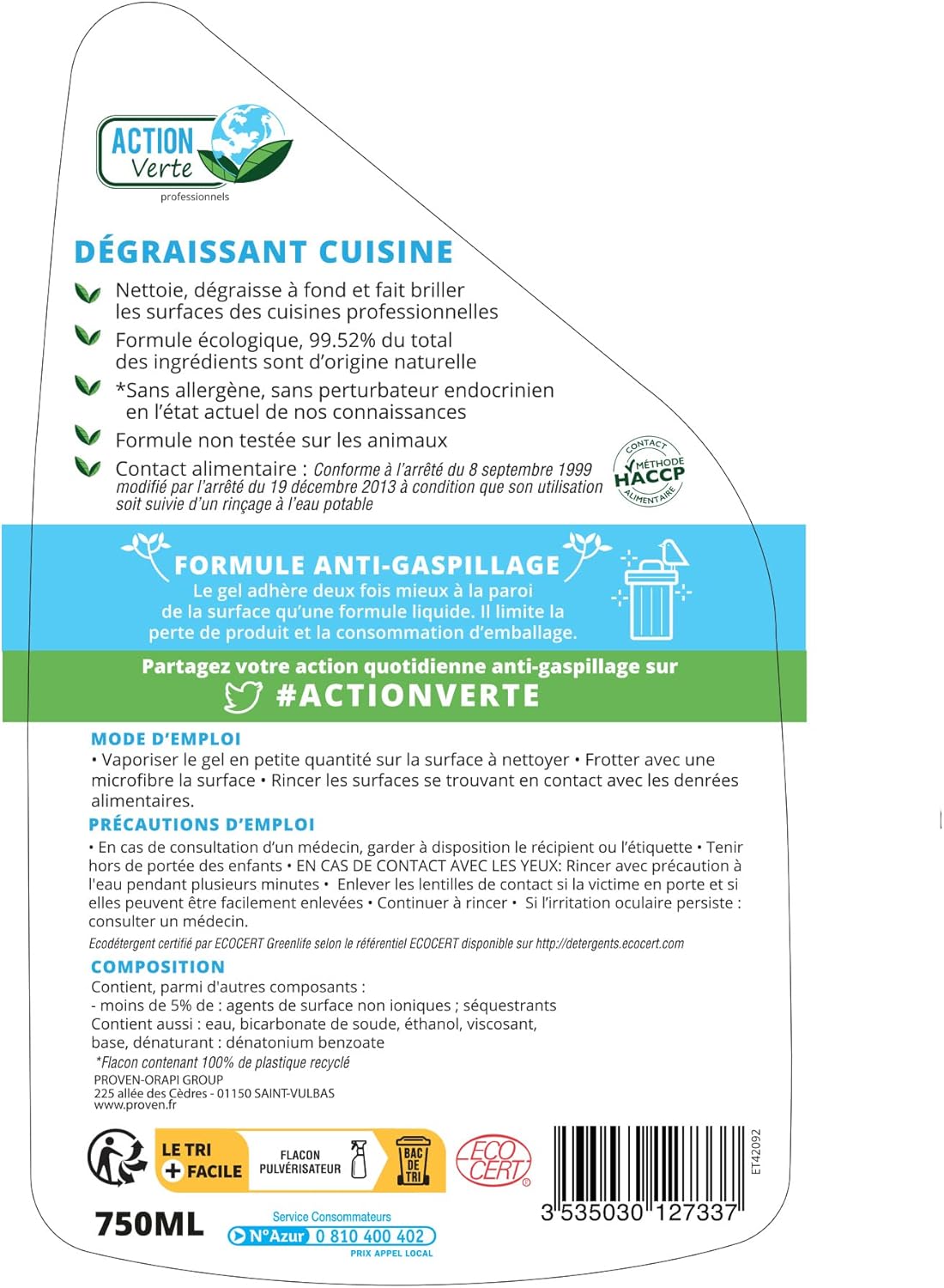 Gel dégraissant cuisine ECOCERT - 750ml