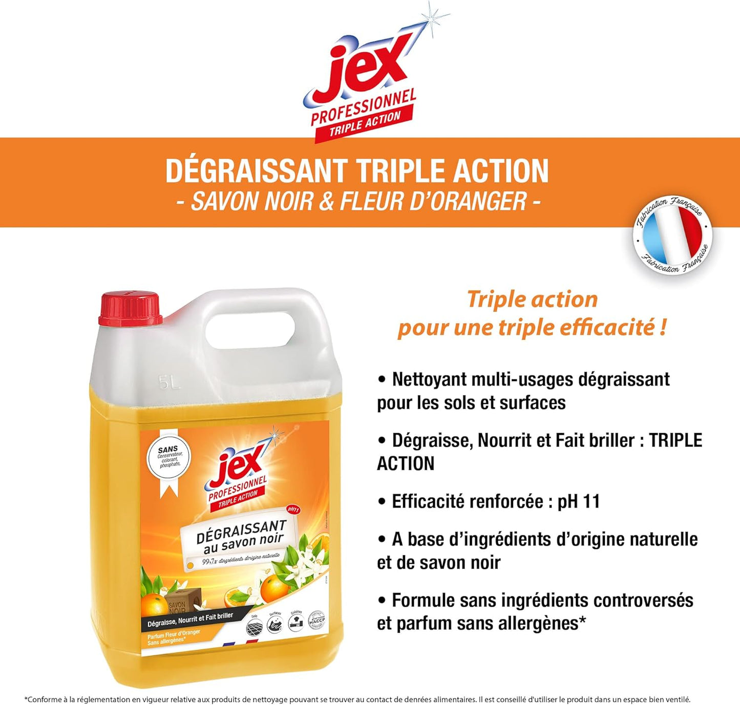 Dégraissant triple action savon noir & fleur d'oranger - 5L