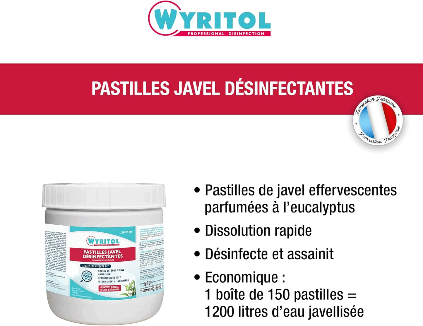 WYRITOL PASTILLES JAVEL EFFERVESCENTES PARFUM EUCALYPTUS