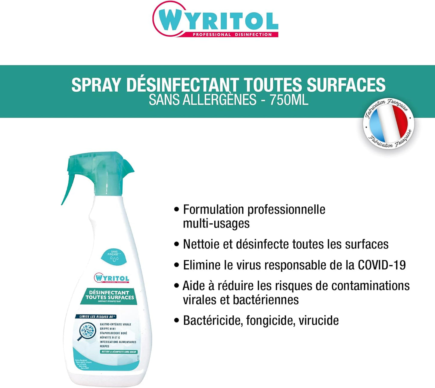 Désinfectant Toutes Surfaces Spray de 750 ml - Wyritol