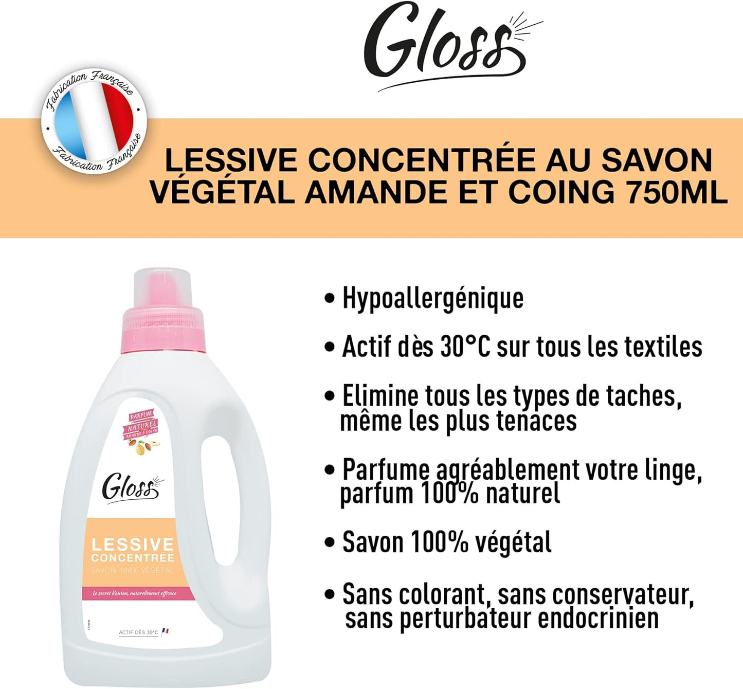 GLOSS LESSIVE AU SAVON VÉGÉTAL AMANDE ET COING