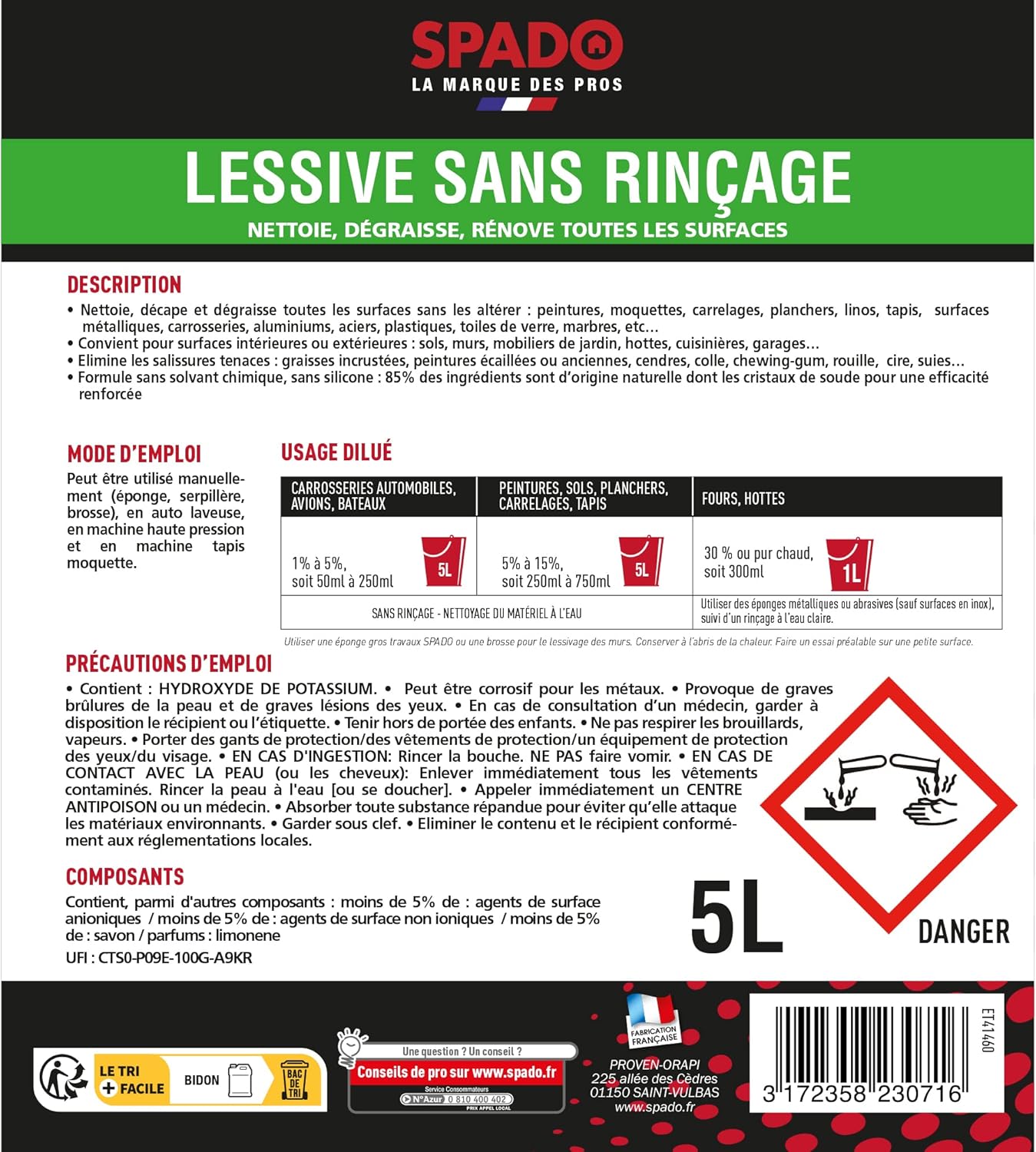 Lessive gros travaux sans rinçage - 5L