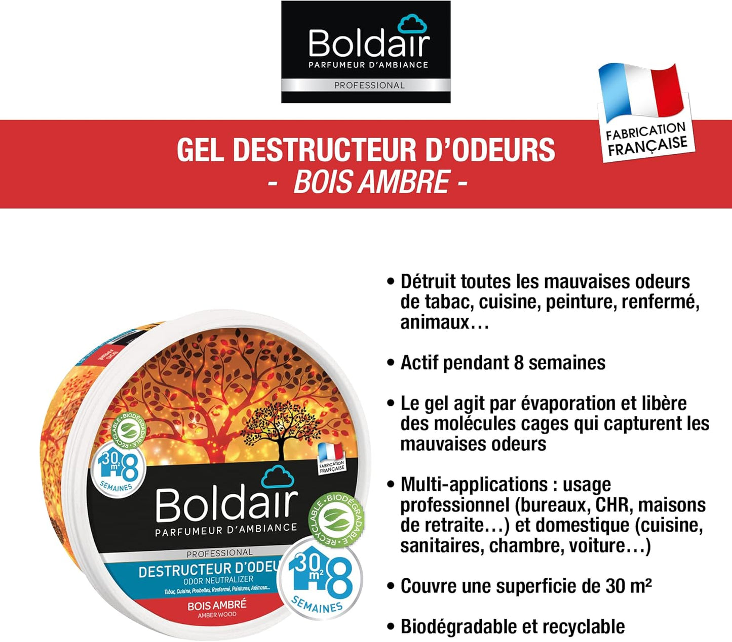 BOLDAIR GEL DESTRUCTEUR D'ODEURS BOIS AMBRÉ