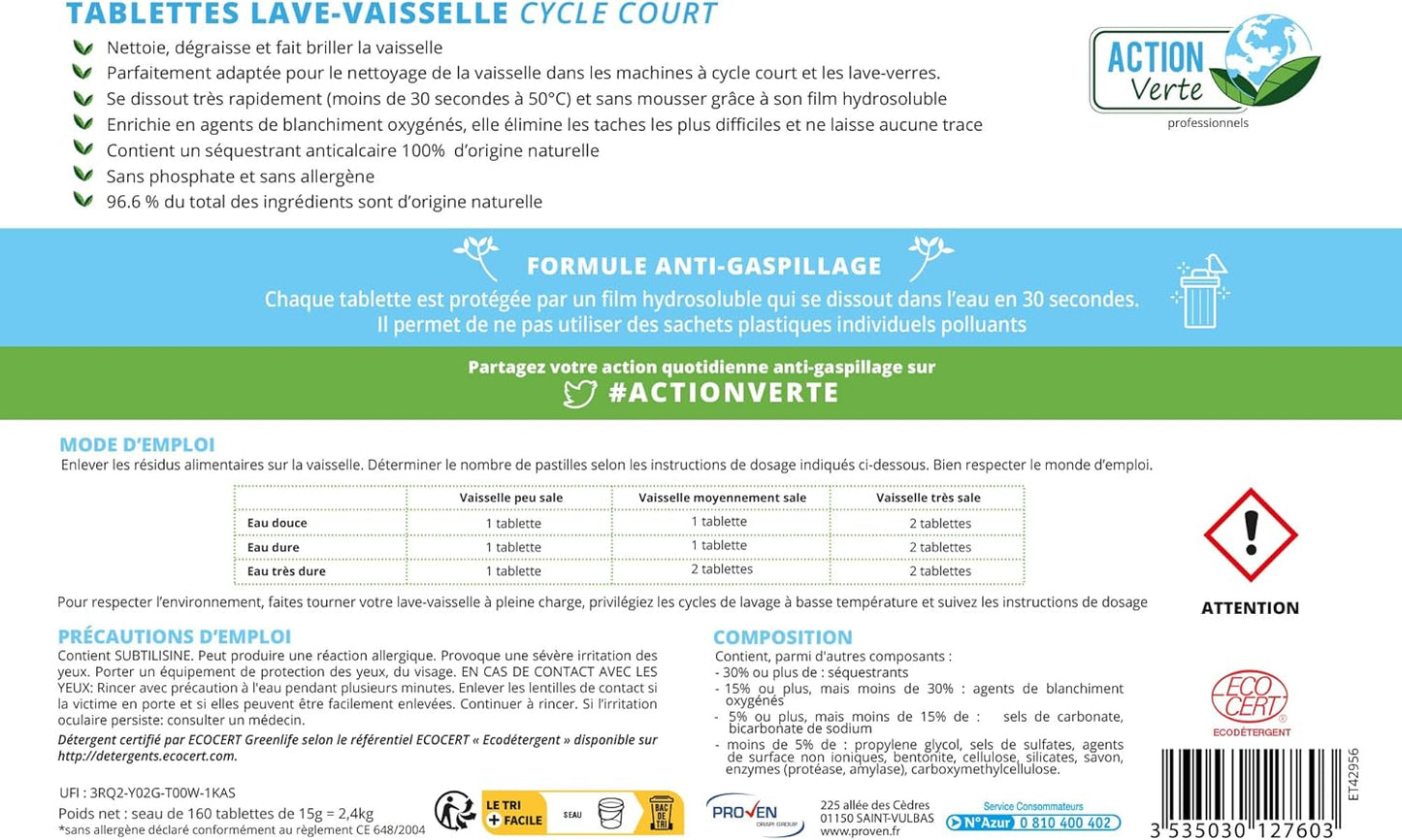 Tablettes lave vaisselle cycle court ecocert x160