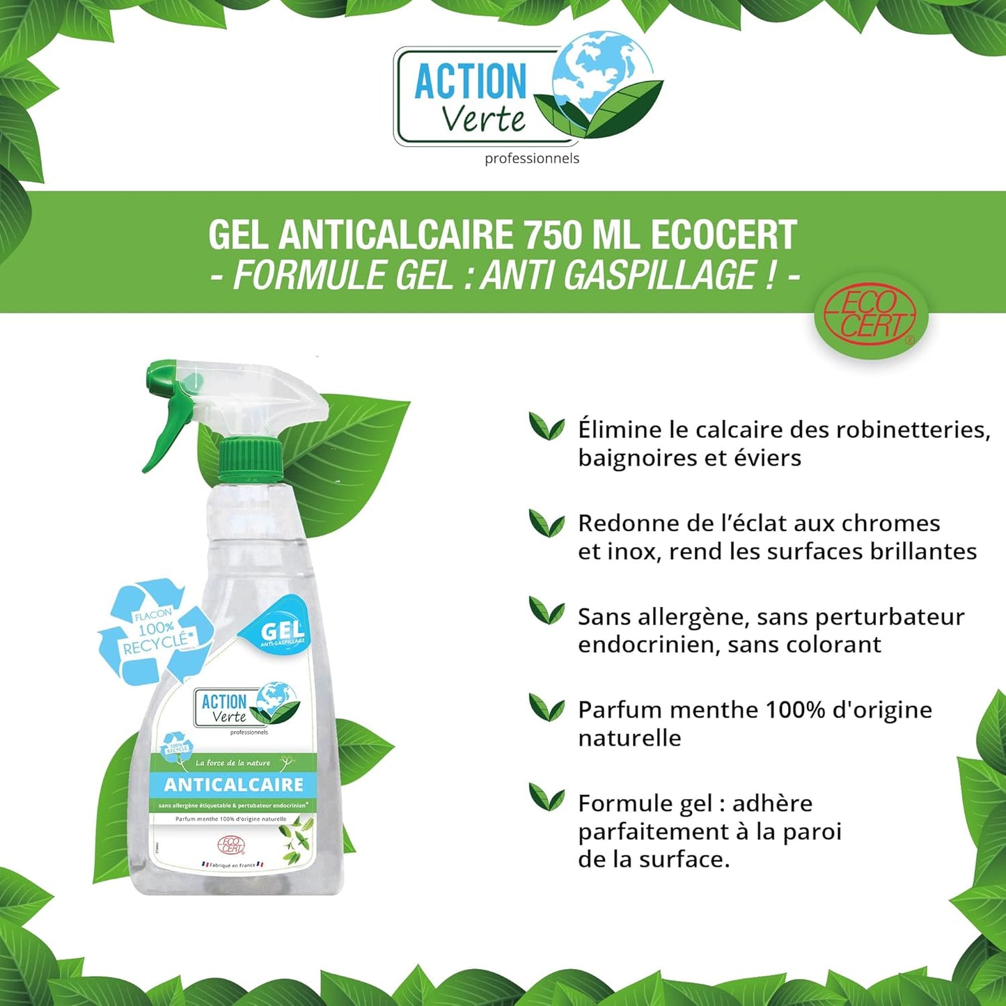 Gel nettoyant anti-calcaire ecocert - 750ml