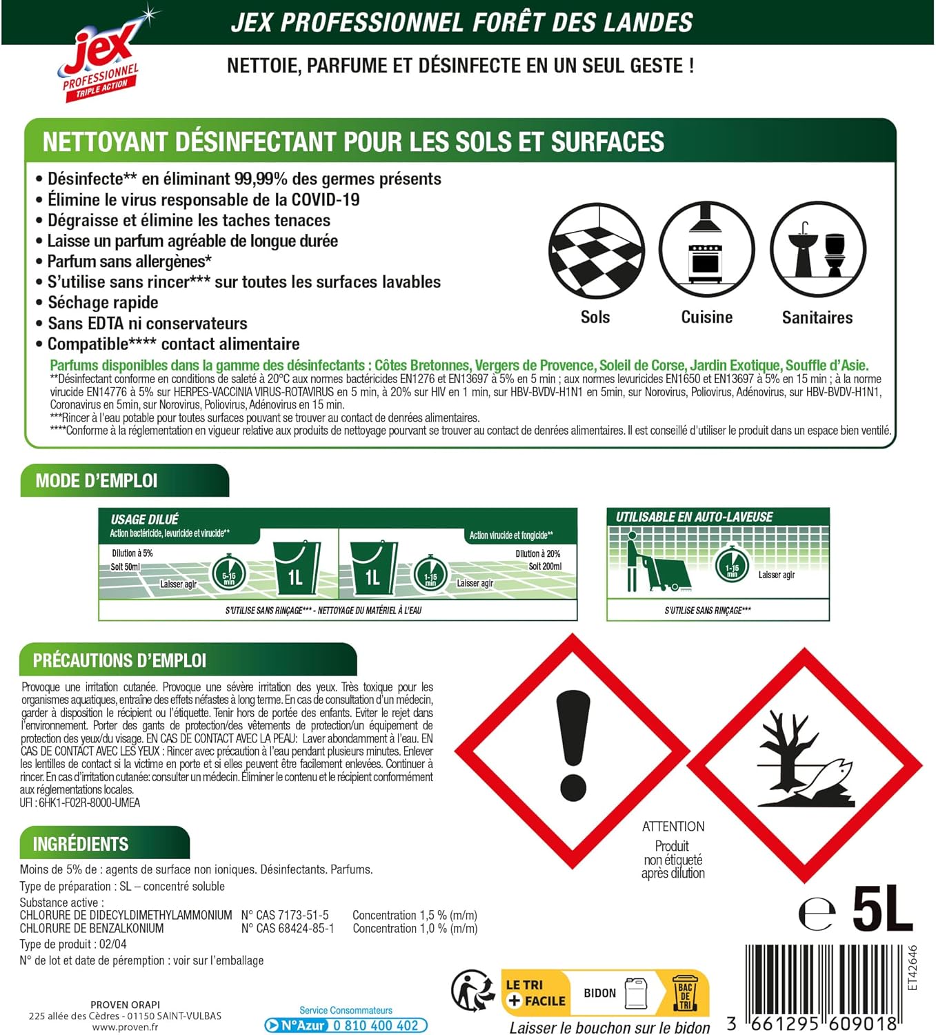 JEX PROFESSIONNEL EXPRESS DÉSINFECTANT TRIPLE ACTION FORÊT DES LANDES