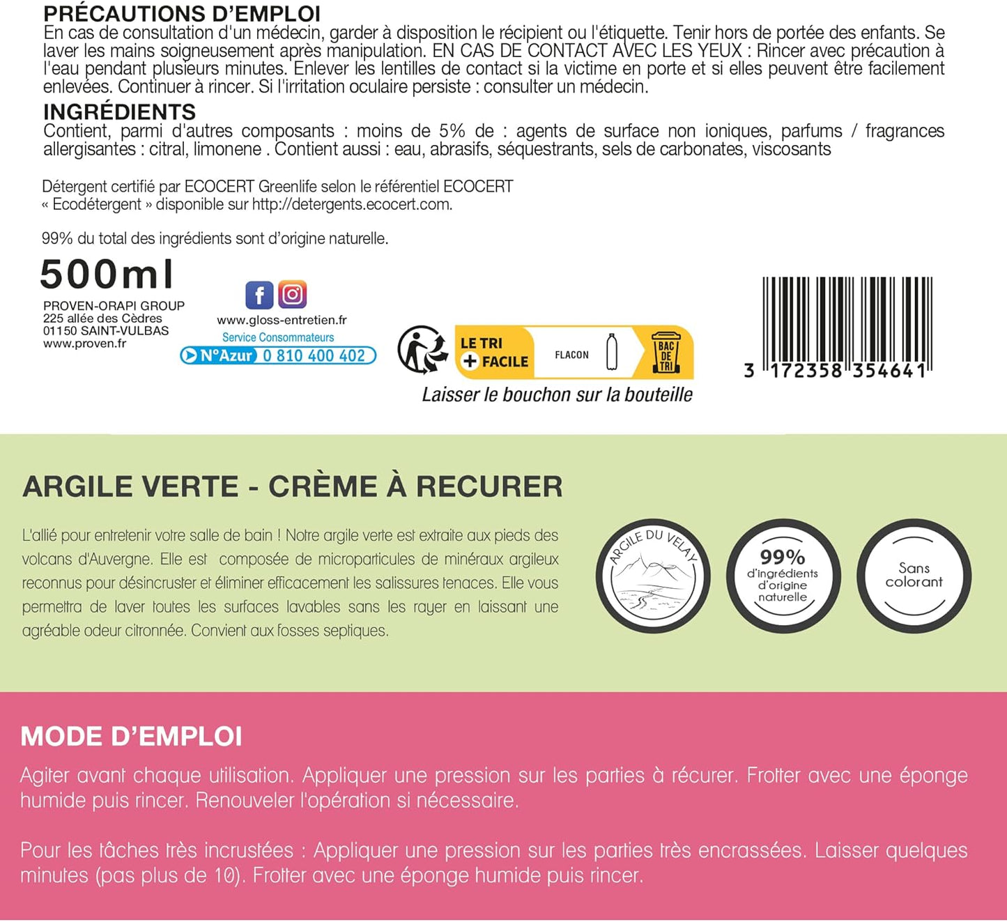 GLOSS ARGILE VERTE CRÈME À RÉCURER ECOCERT