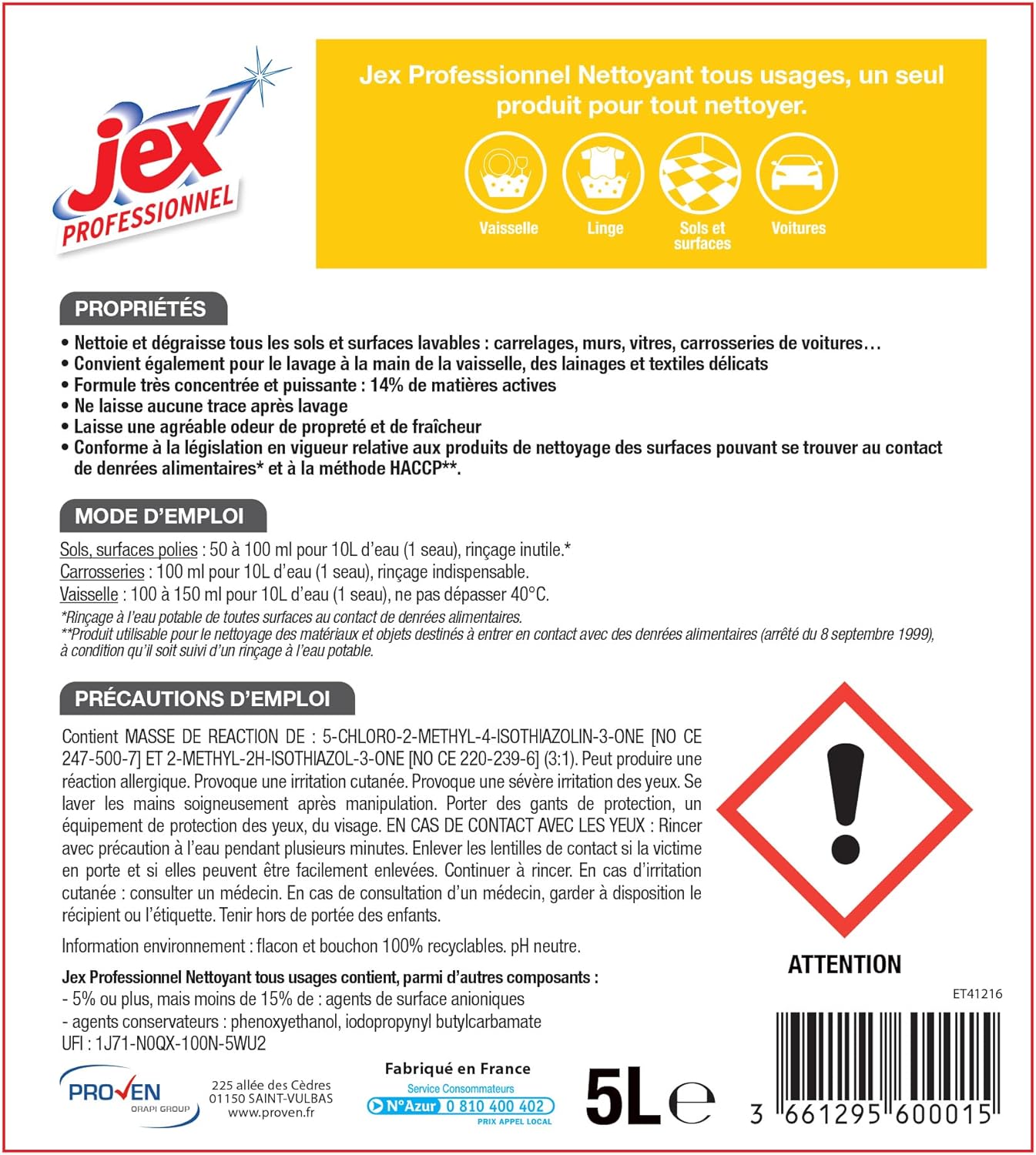 JEX PROFESSIONNEL NETTOYANT TOUS USAGES