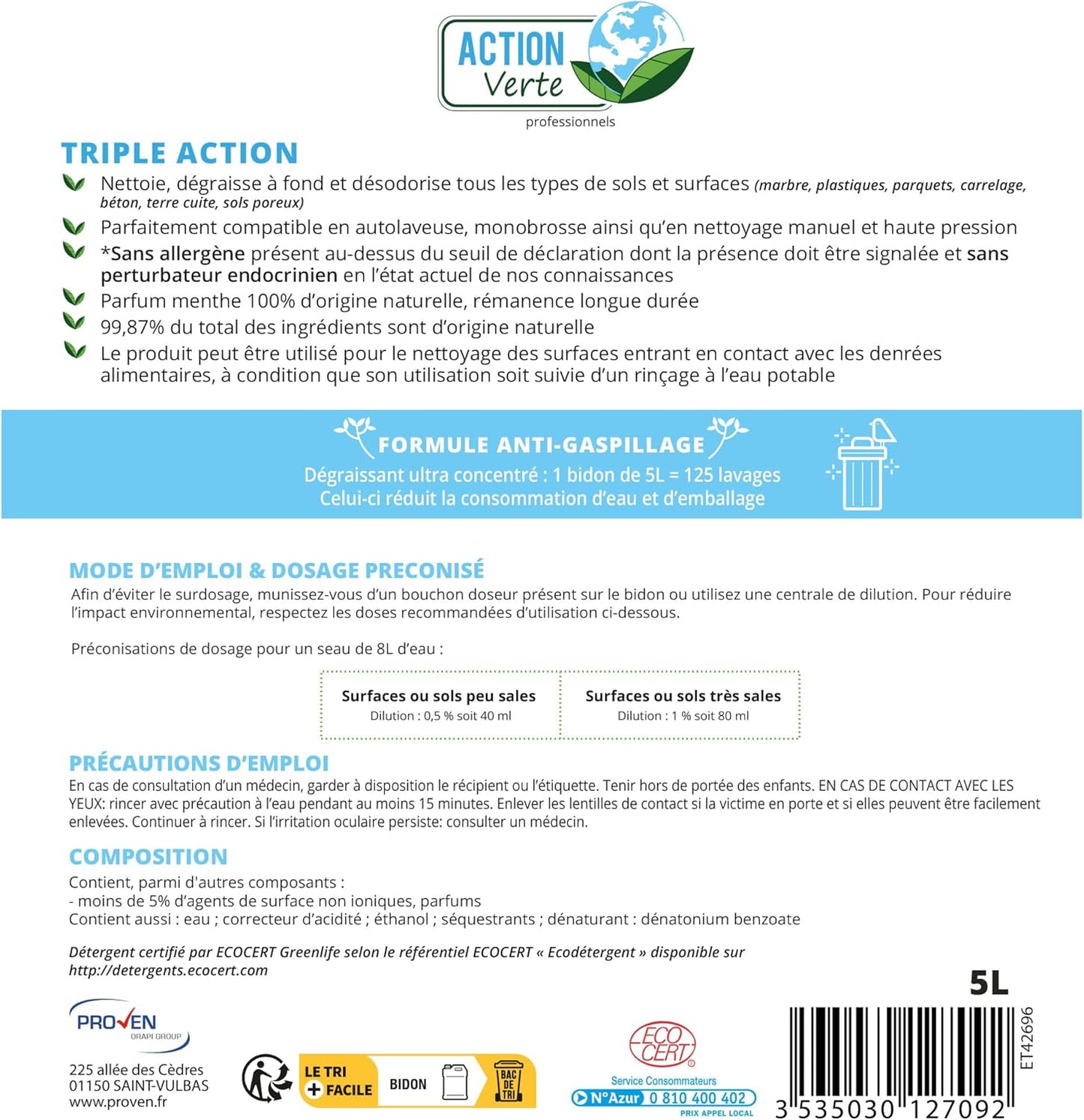 ACTION VERTE TRIPLE ACTION SOLS ET SURFACES MENTHE